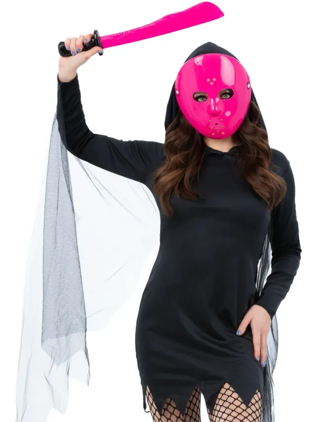 Smiffys Maschera Hockey Rosa con Machete Giocattolo