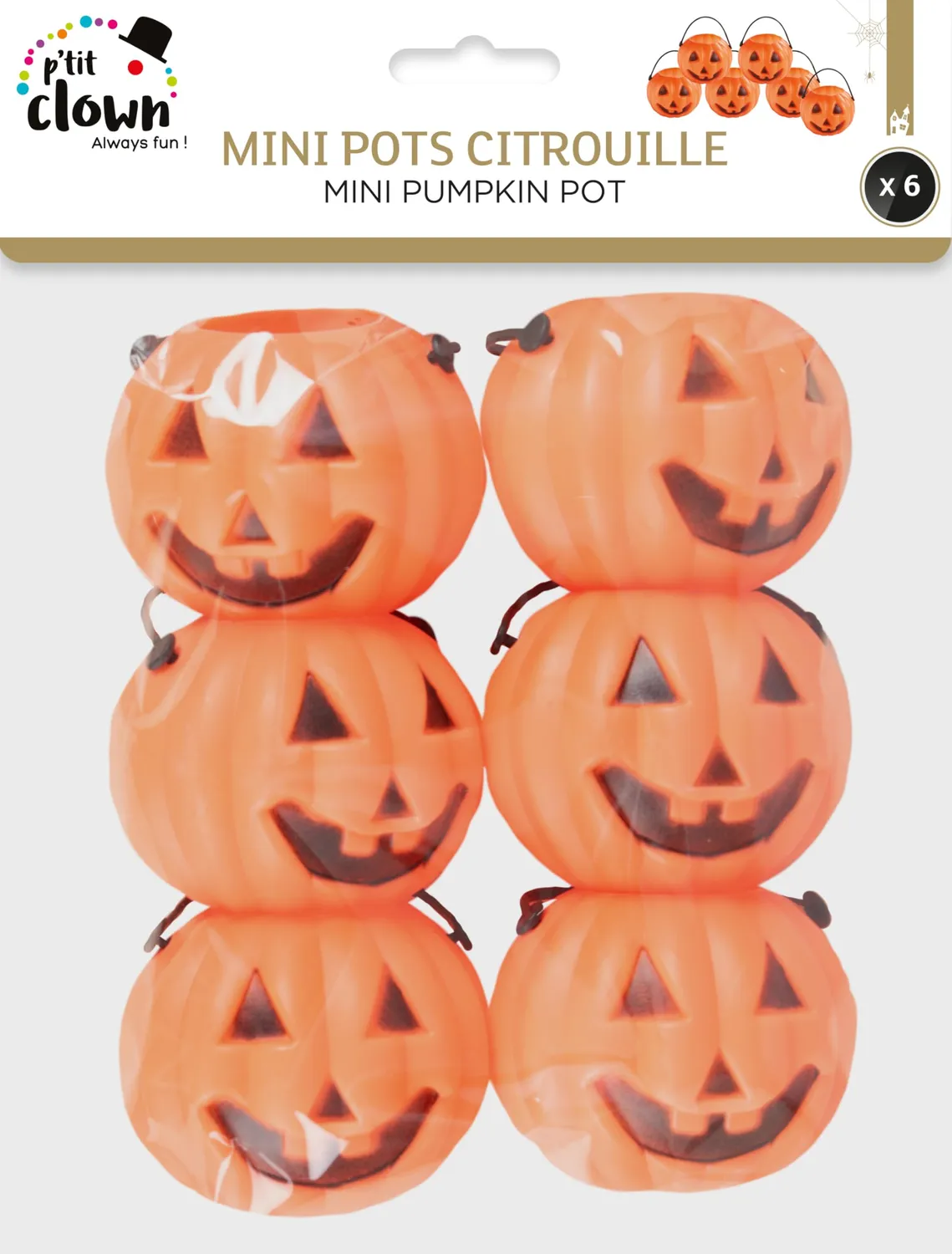 P'tit Clown 14601 Secchielli Zucca Halloween Set 6 Pezzi Arancioni