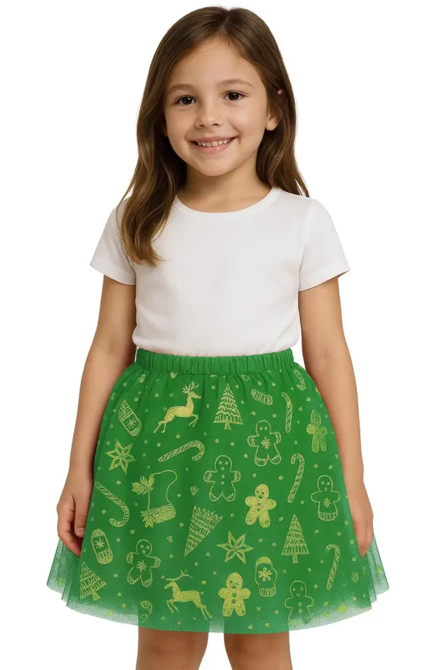 Fiestas Guirca gonna tutu bambina Natale verde stampa oro 30 cm