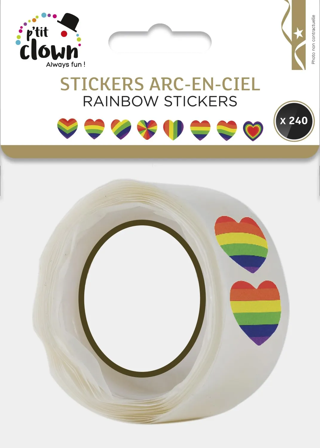 P'tit Clown 23256 Adesivi Cuore Arcobaleno 240 Pezzi Carta