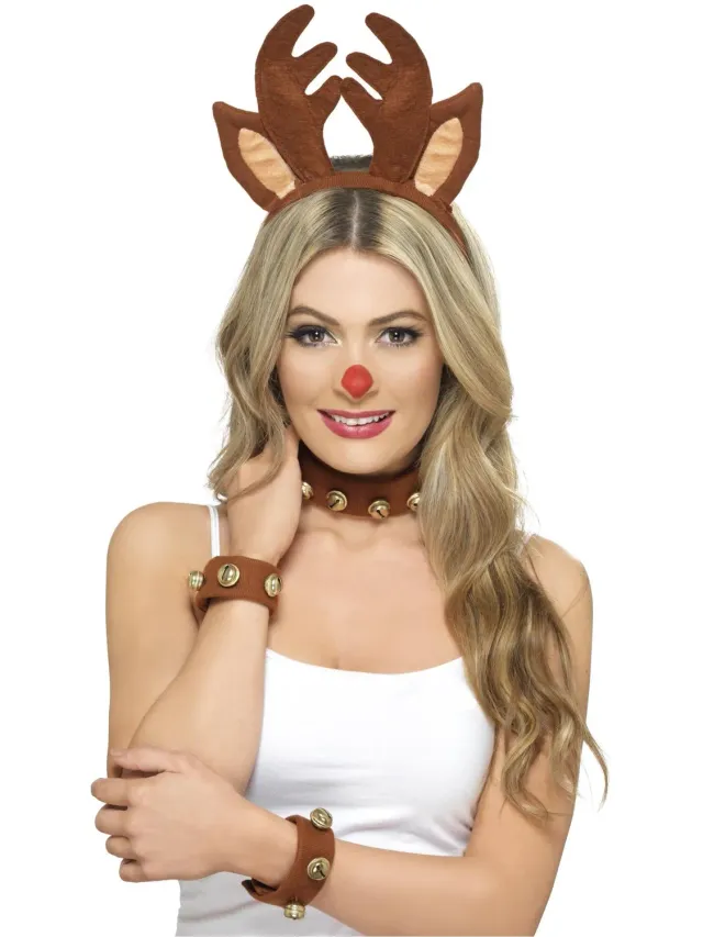 Smiffys Reindeer Kit renna donna marrone con campanelli