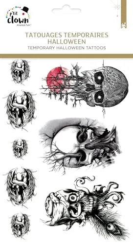 P'tit Clown Tatuaggi Effimeri Teschi Neri Halloween