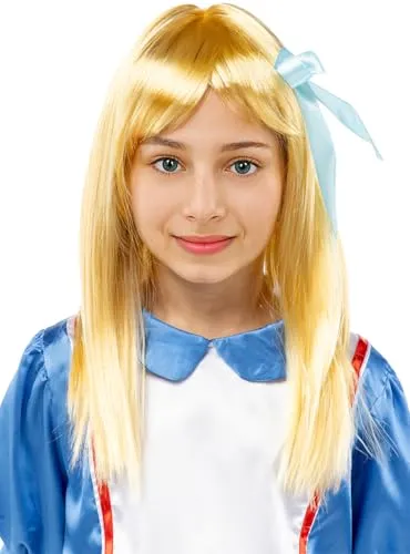 Funidelia Alice parrucca bambina bionda con nastro