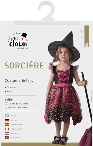 P'tit Clown costume strega bambina vestito con cappello Halloween