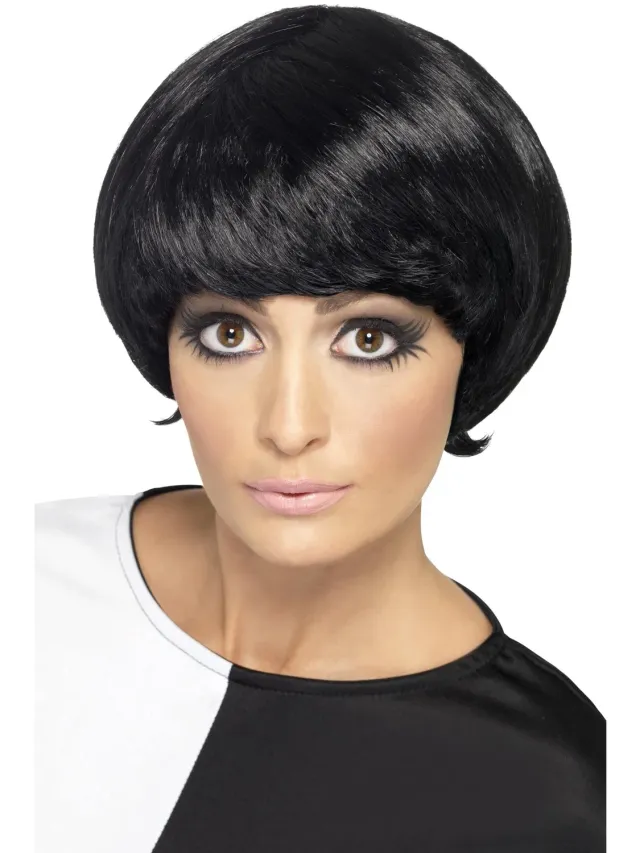 Smiffys 60s Psychedelic Parrucca Nera Caschetto Anni 60