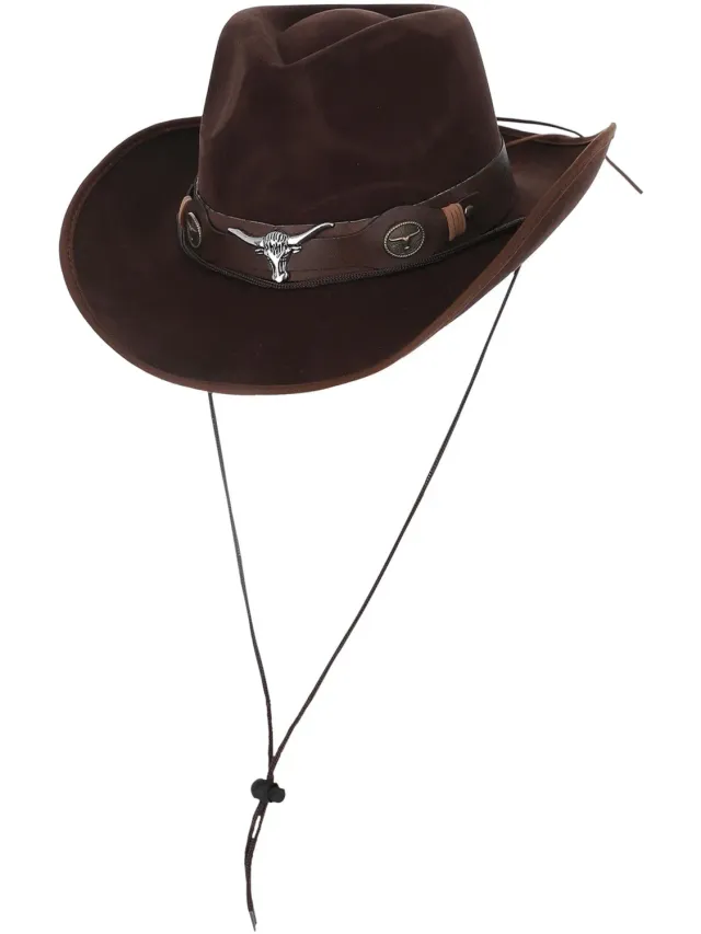 Smiffys Western cappello cowboy marrone teschio adulto