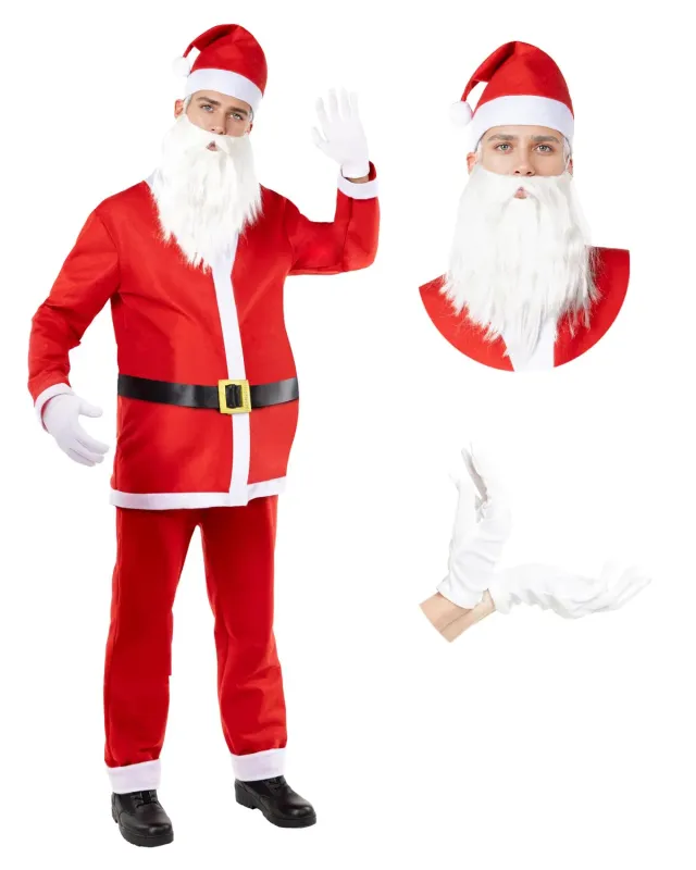 Funidelia Babbo Natale con Barba e Guanti costume uomo M rosso