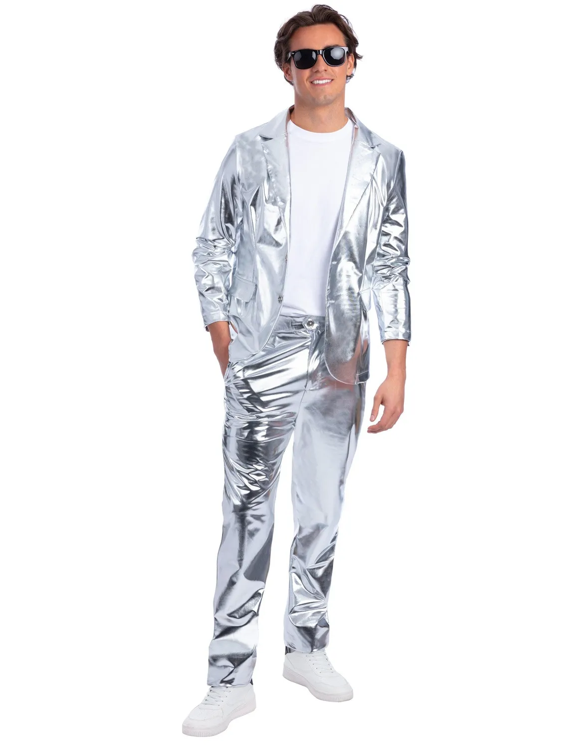 Smiffys Sterling Silver Giacca Argento Uomo Metallizzata