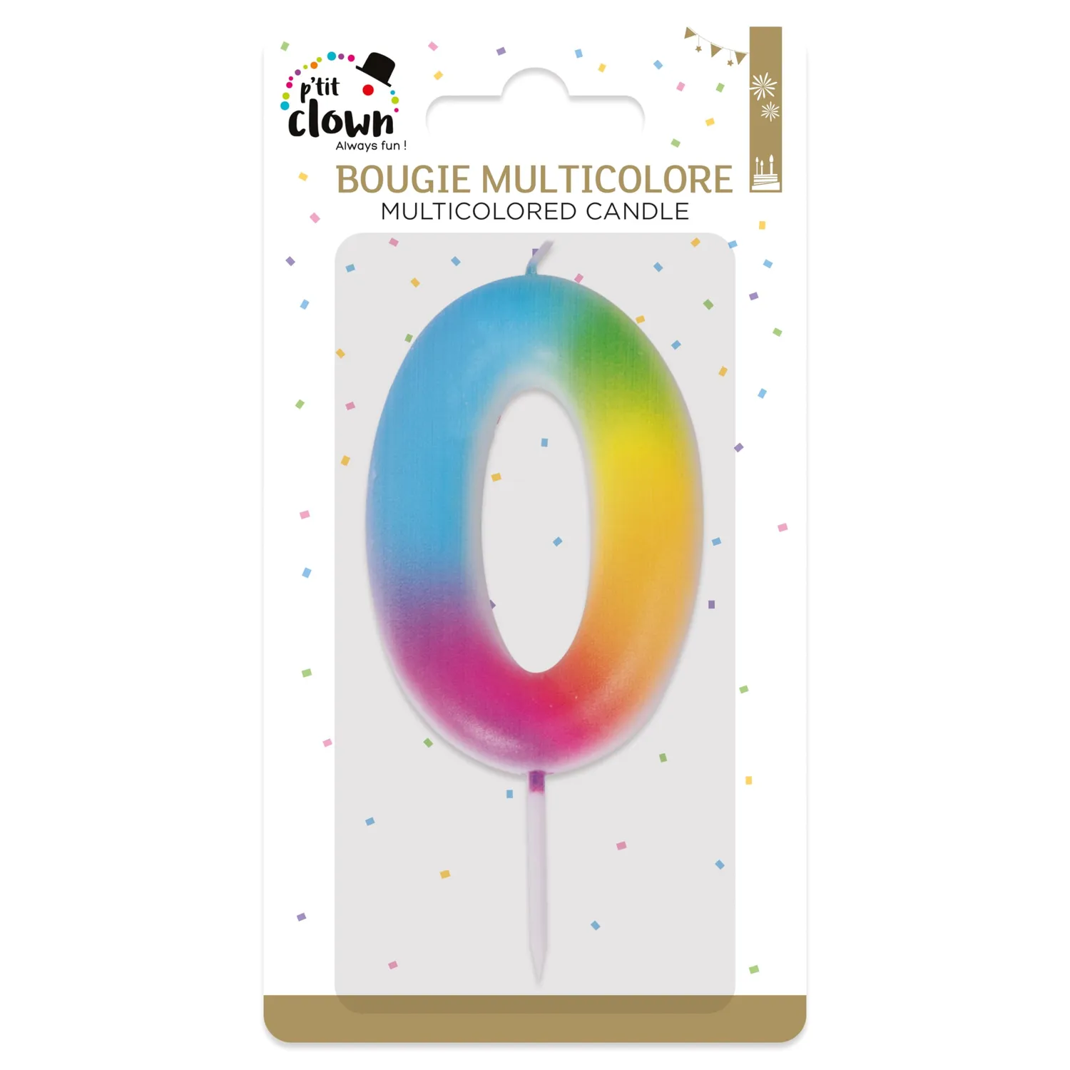 P'tit Clown Candela Numero 0 Multicolore Torta Compleanno