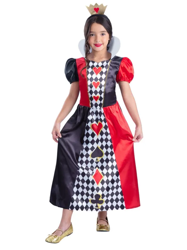 Smiffys Queen of Hearts costume bambina 7-9 anni con coroncina