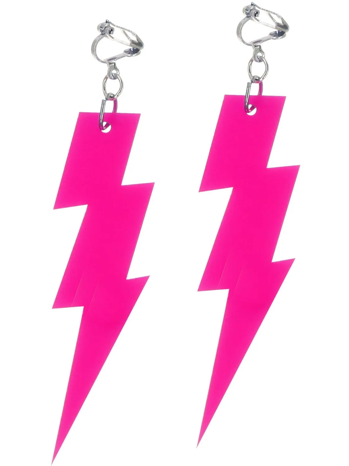 Smiffys 80s Neon orecchini fulmine rosa clip donna