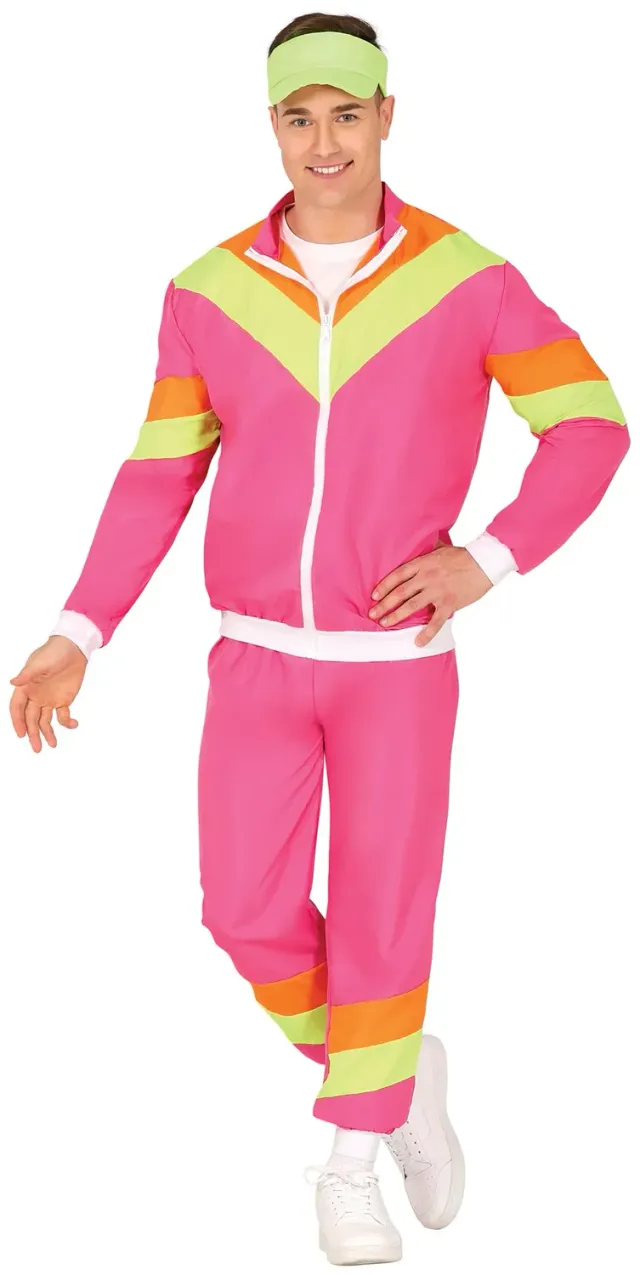 Fiestas Guirca Tuta Righe Rosa Neon costume uomo anni '80